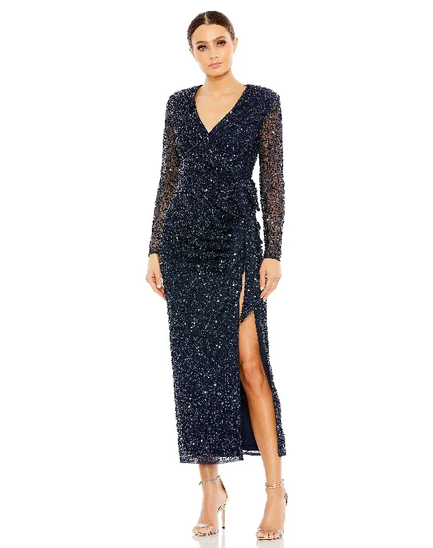 Long Sleeve V-Neck Sequin Dress