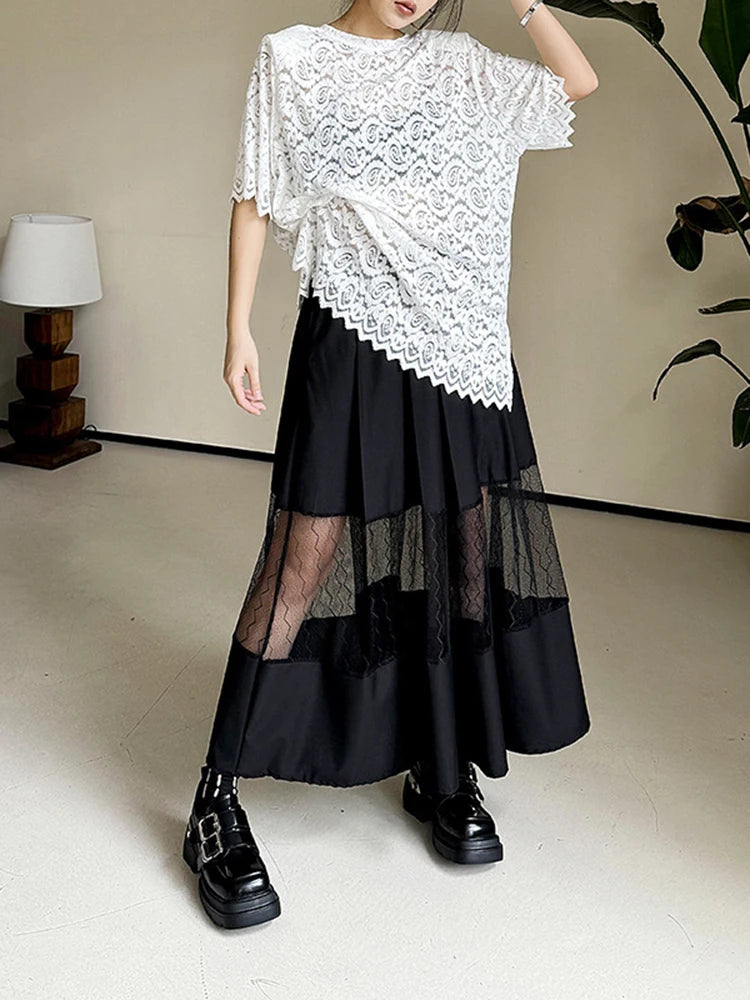 Elastic Waist Mesh Lace Skirt