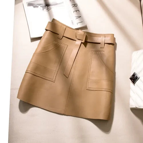 Utility Inspired Genuine Leather Skirt