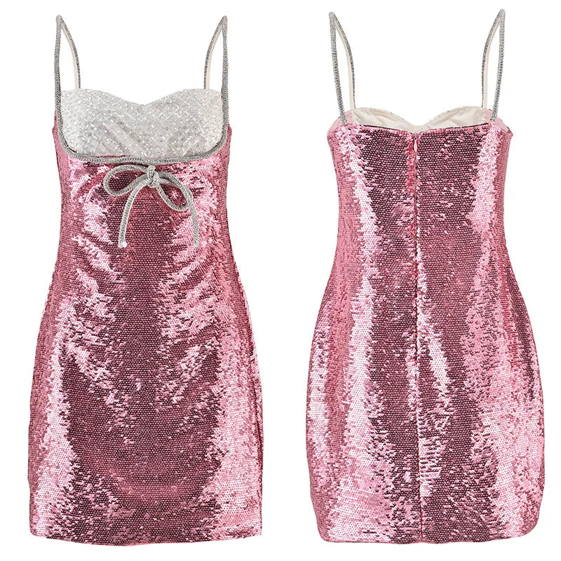 Pink Sequin Cocktail Prom Dress