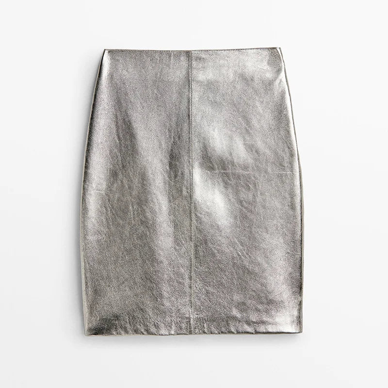 Genuine Leather Silver Skirt