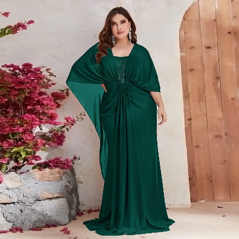 NiDELL Cross-Border Hot Sale plus Size Dress Sequined Chiffon Shawl Gown Long Dress-FSSW3086-2