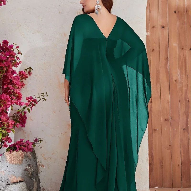 NiDELL Cross-Border Hot Sale plus Size Dress Sequined Chiffon Shawl Gown Long Dress-FSSW3086-2