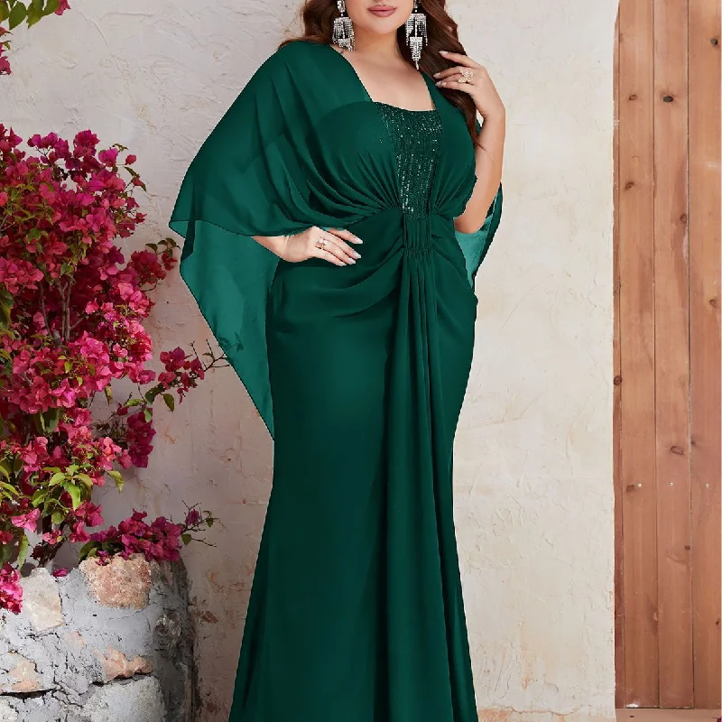 NiDELL Cross-Border Hot Sale plus Size Dress Sequined Chiffon Shawl Gown Long Dress-FSSW3086-2