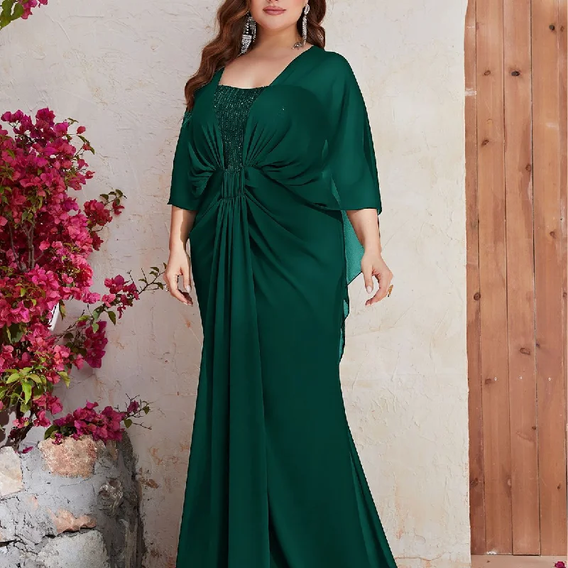 NiDELL Cross-Border Hot Sale plus Size Dress Sequined Chiffon Shawl Gown Long Dress-FSSW3086-2