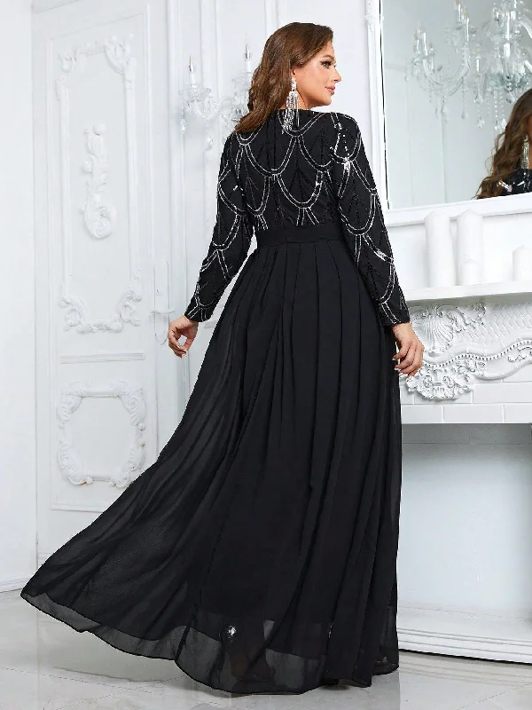 NiDELL Cross-Border plus Size Dress Long Sleeve round Neck Middle East Dress Foreign Trade Long Large Hem Dress Skirt-Fmg734