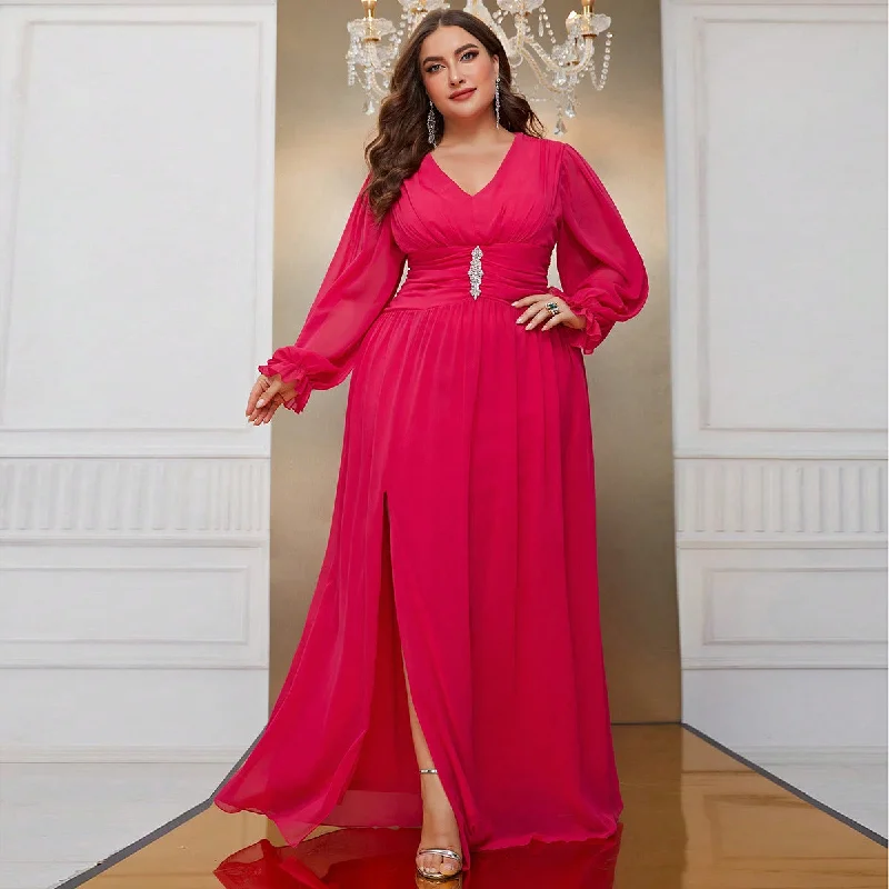 NiDELL Hot Sale in Europe and America Dress Chiffon Lantern Sleeve Long Dress plus Size Elegant Light Formal Dress-Fssw4014