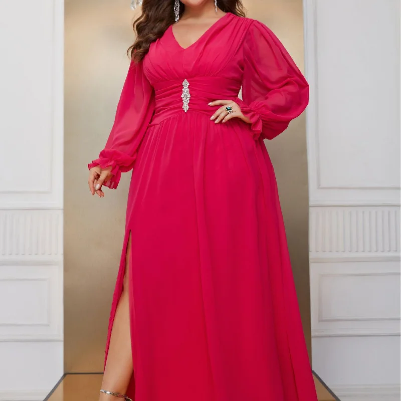 NiDELL Hot Sale in Europe and America Dress Chiffon Lantern Sleeve Long Dress plus Size Elegant Light Formal Dress-Fssw4014