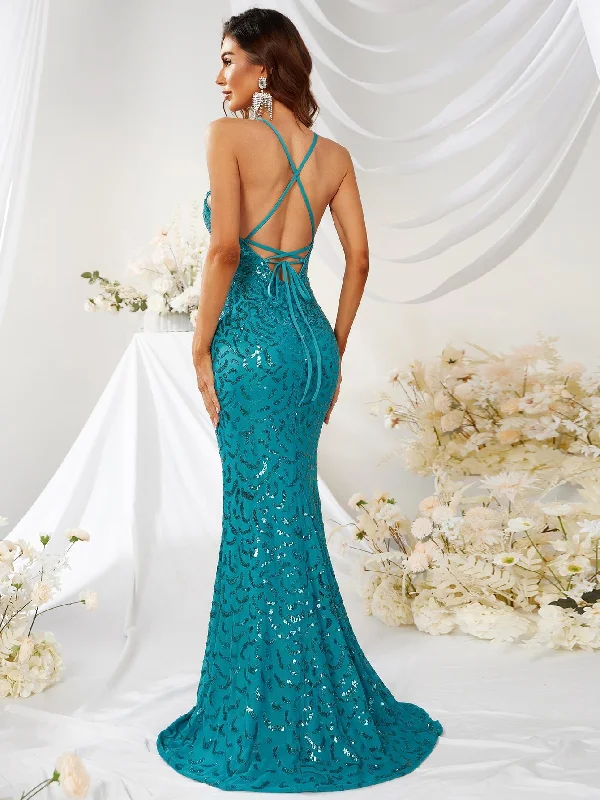 NiDELL New Arrival Sequin Camisole Gown Backless Prom Evening Dress Fishtail Sheath Dress-Mg242