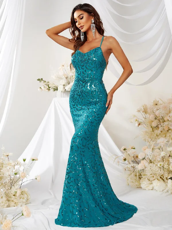 NiDELL New Arrival Sequin Camisole Gown Backless Prom Evening Dress Fishtail Sheath Dress-Mg242