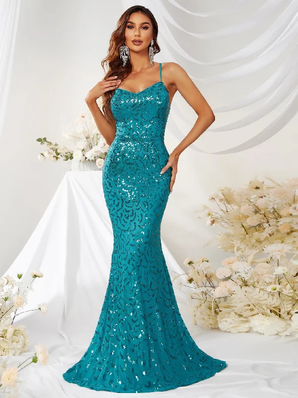 NiDELL New Arrival Sequin Camisole Gown Backless Prom Evening Dress Fishtail Sheath Dress-Mg242