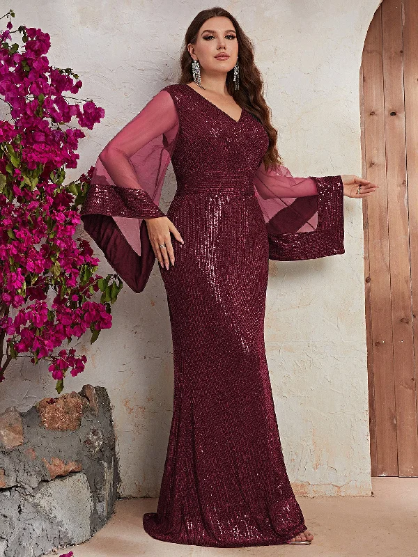 NiDELL New Sequin Gauze Dress in Stock plus Size Sequin Patchwork Mesh Sleeves Mid-East Wind Evening Gown-Fmgw222