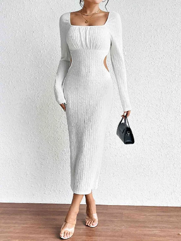 Square Neck Cutout Long Sleeve Dress