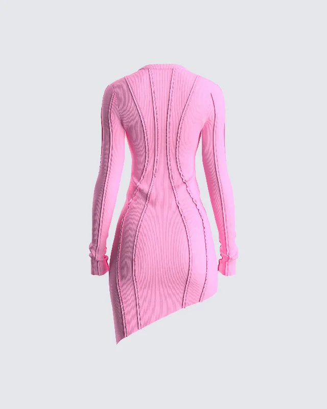 Abbie Pink Ribbed Mini Dress