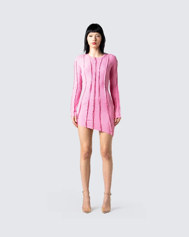 Abbie Pink Ribbed Mini Dress