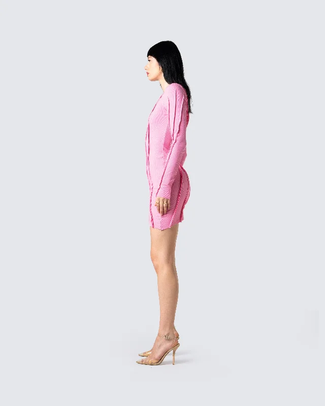 Abbie Pink Ribbed Mini Dress