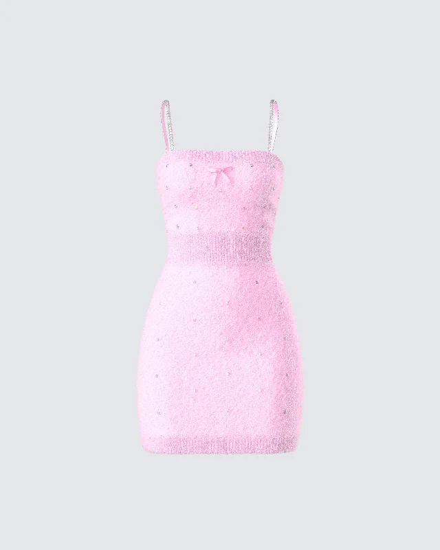 Adi Pink Fuzzy Knit Mini Dress