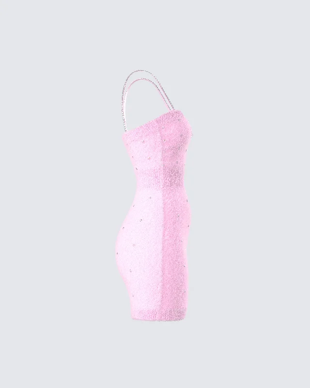 Adi Pink Fuzzy Knit Mini Dress