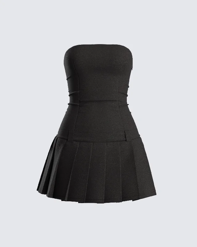 Ali Black Pleated Mini Dress