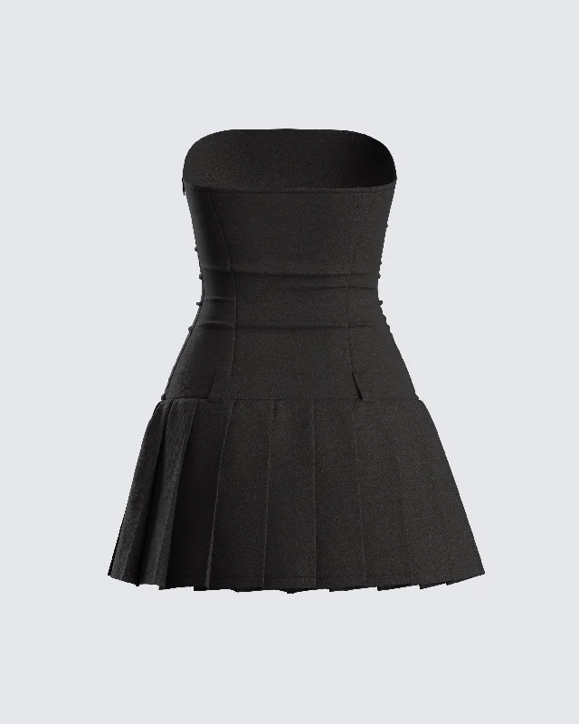 Ali Black Pleated Mini Dress