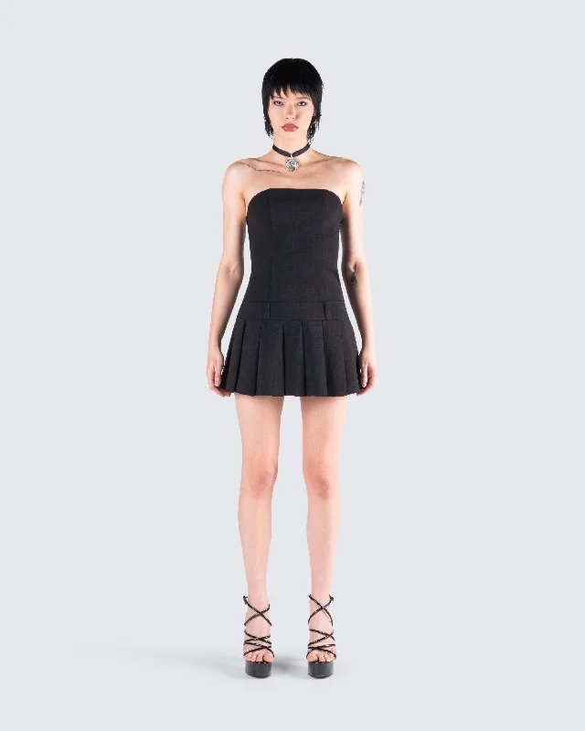 Ali Black Pleated Mini Dress