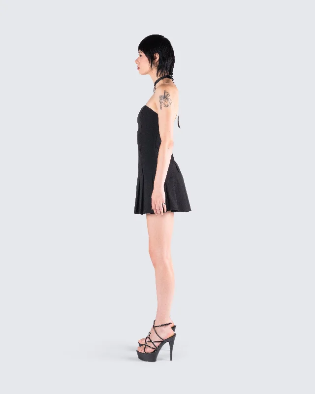 Ali Black Pleated Mini Dress