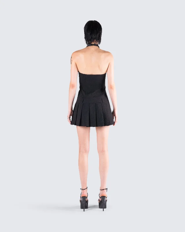 Ali Black Pleated Mini Dress