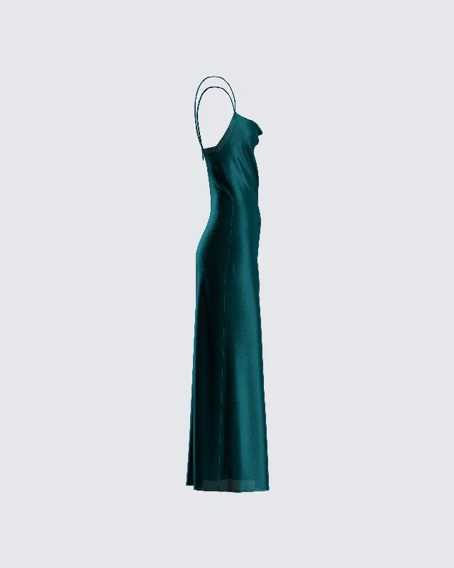 Alina Emerald Satin Midi Dress