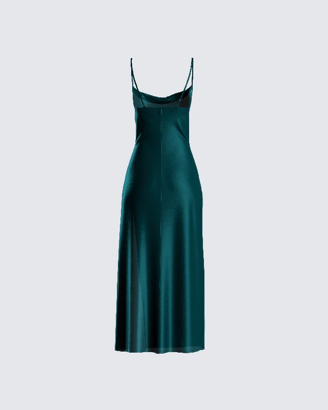 Alina Emerald Satin Midi Dress