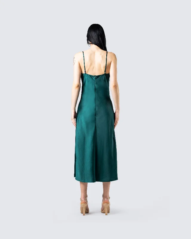 Alina Emerald Satin Midi Dress