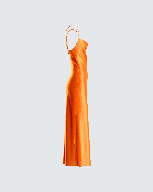 Alina Orange Satin Midi Dress