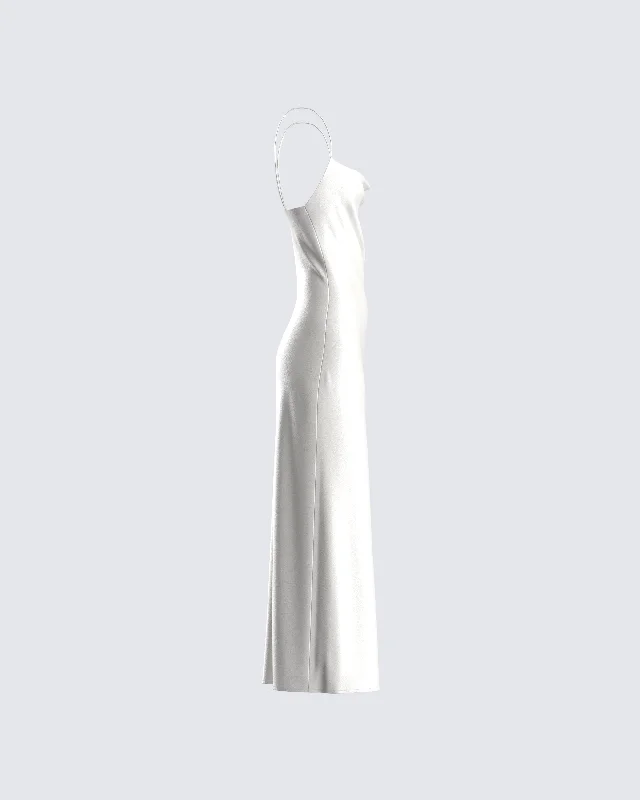 Alina White Satin Midi Dress