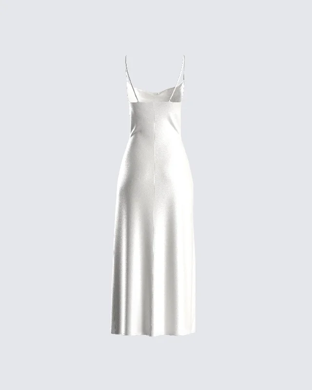 Alina White Satin Midi Dress