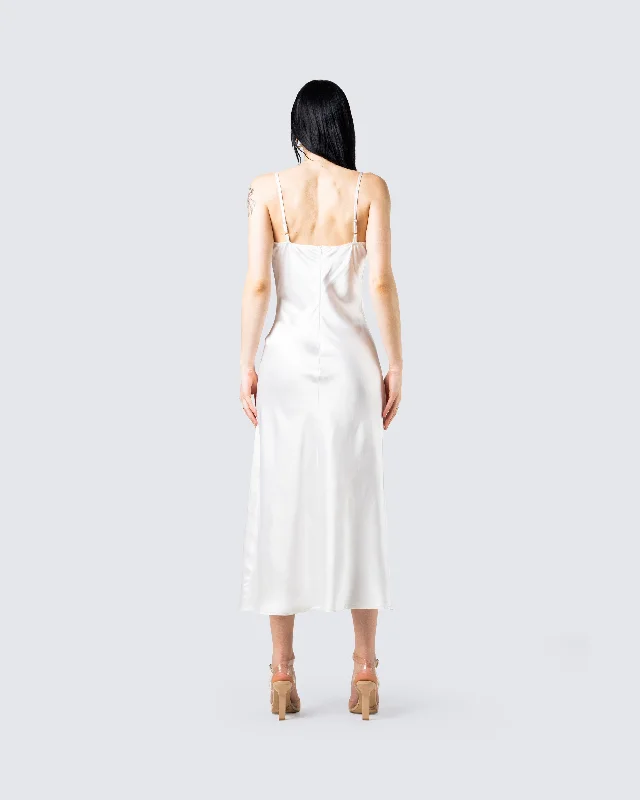 Alina White Satin Midi Dress