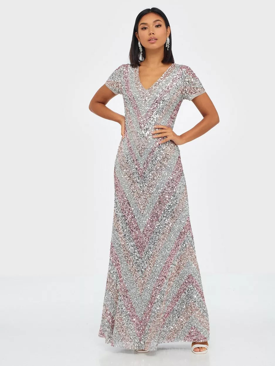 All Over Embellished Chevron Maxi Dress