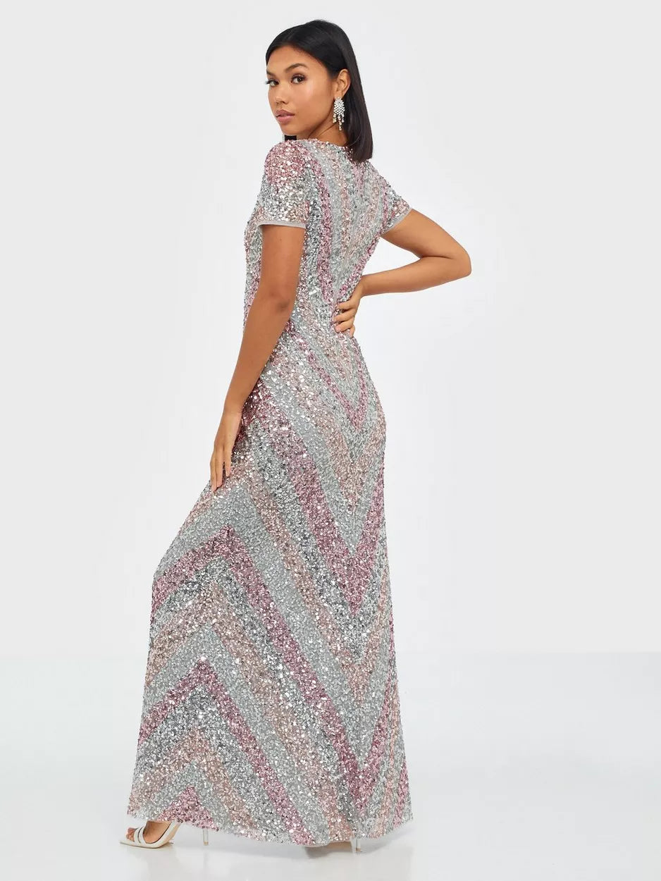 All Over Embellished Chevron Maxi Dress