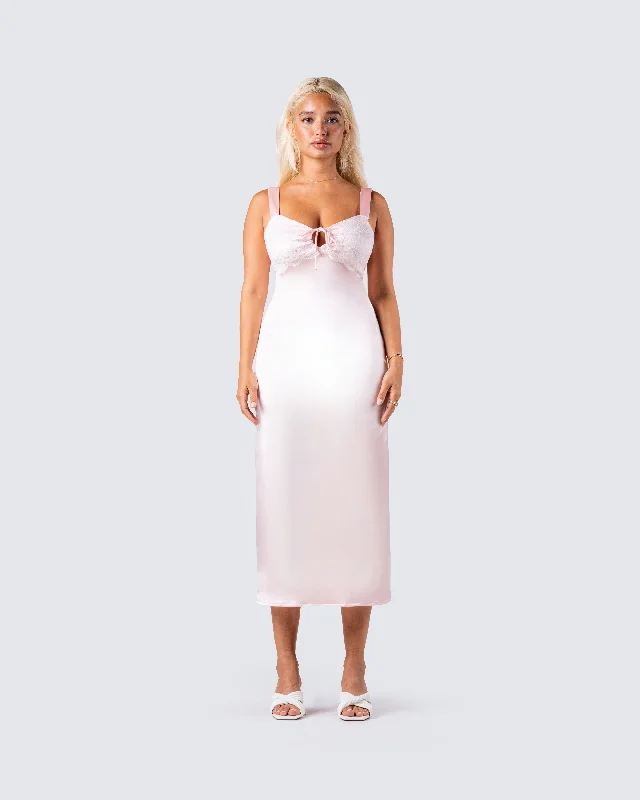 Althea Pink Satin Midi Dress