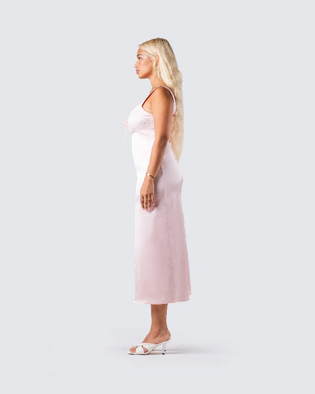 Althea Pink Satin Midi Dress