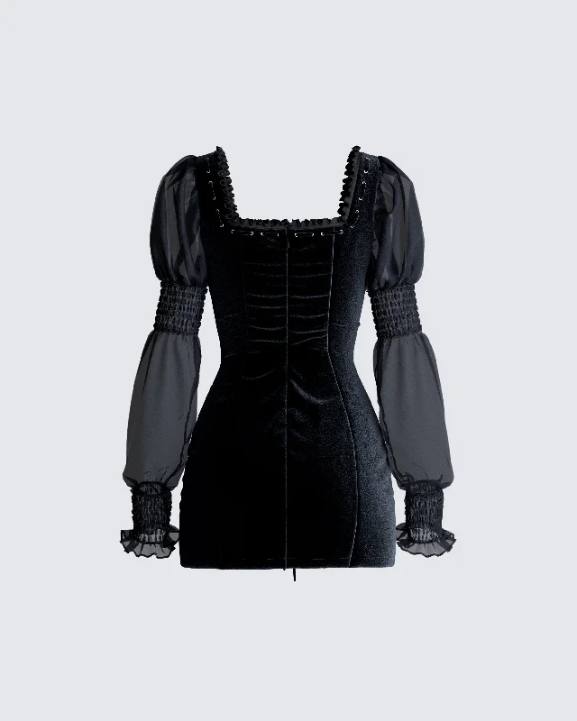 Anja Black Velvet Mini Dress