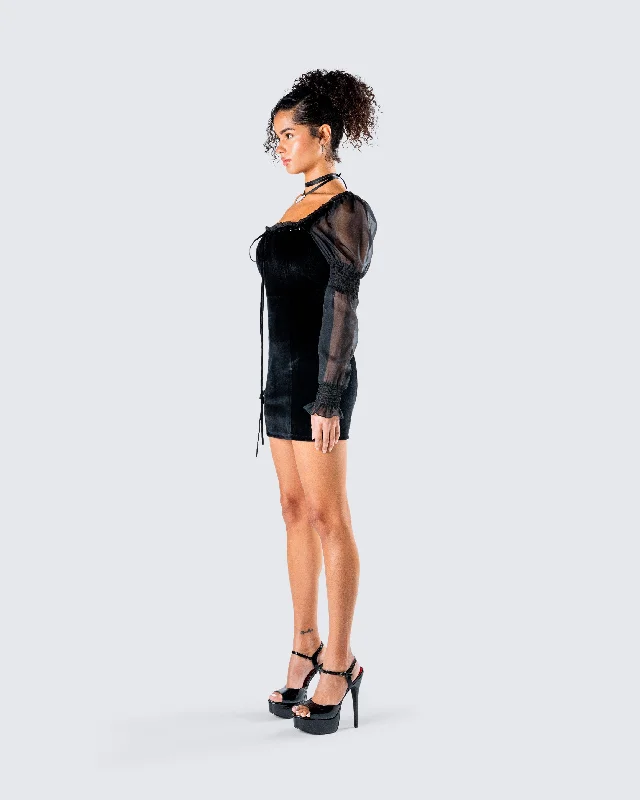 Anja Black Velvet Mini Dress