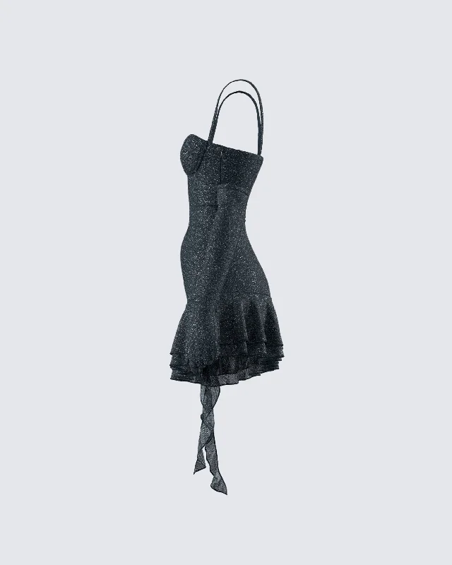 Anyssa Black Shimmer Mini Dress And Gloves