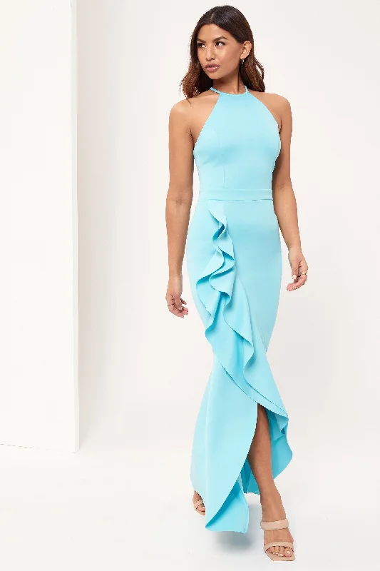 Aqua Ruffle Maxi Dress