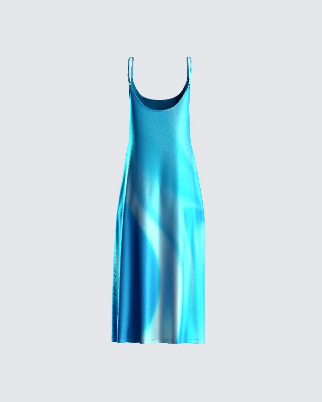 Astra Aqua Print Midi Dress