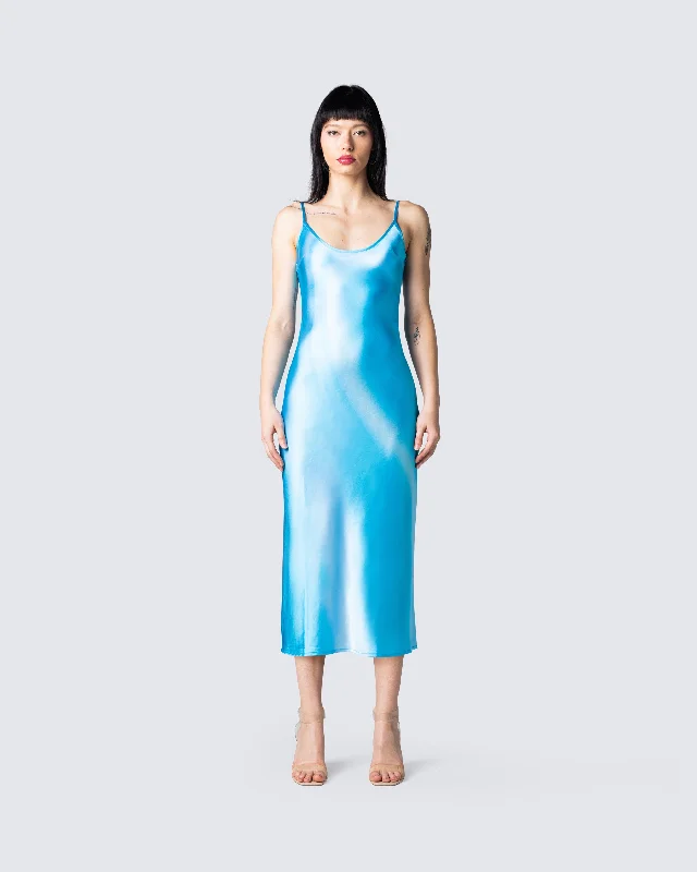 Astra Aqua Print Midi Dress