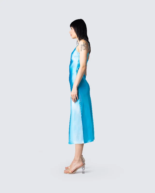 Astra Aqua Print Midi Dress