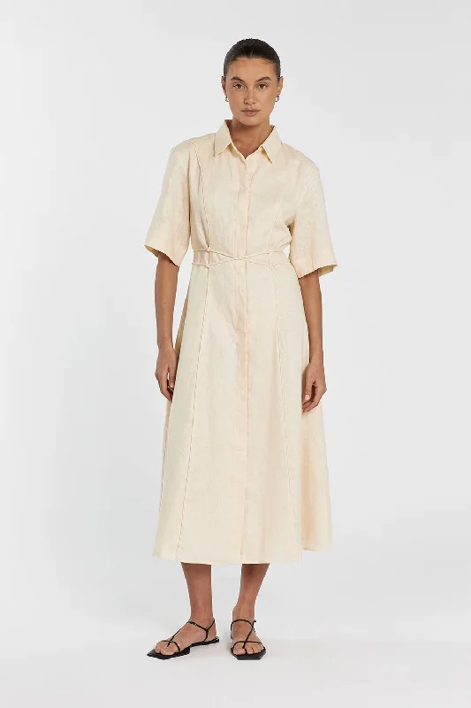 ASTRID LEMON LINEN MIDI DRESS