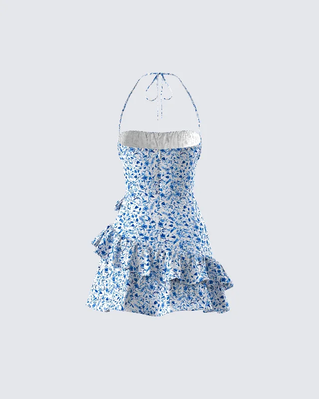 Aubriella Blue Print Mini Dress