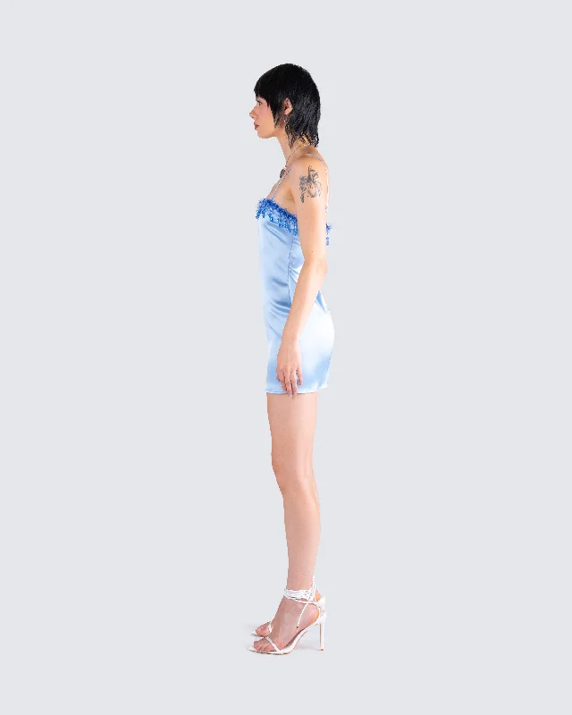 Ayra Baby Blue Satin Mini Dress