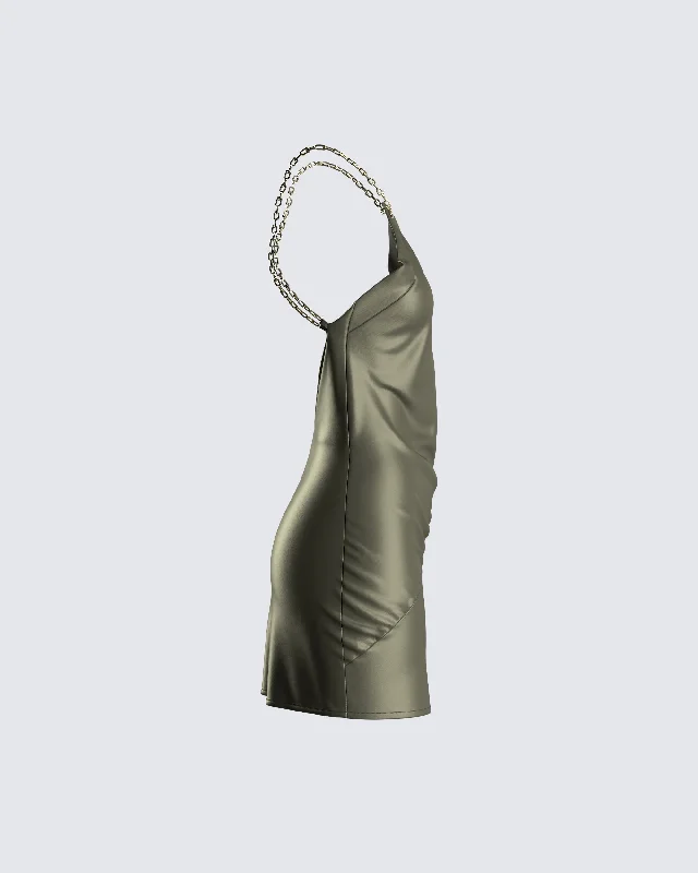 Bindi Olive Green Satin Mini Dress