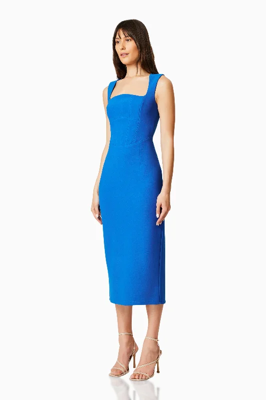 Birch Fitted Midi Dress In Blue